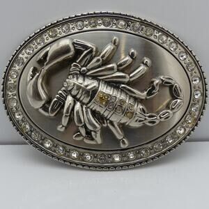 Classico Italia Silver Metal Oval Peace Rhinestone Belt Buckle for Men 1.5"